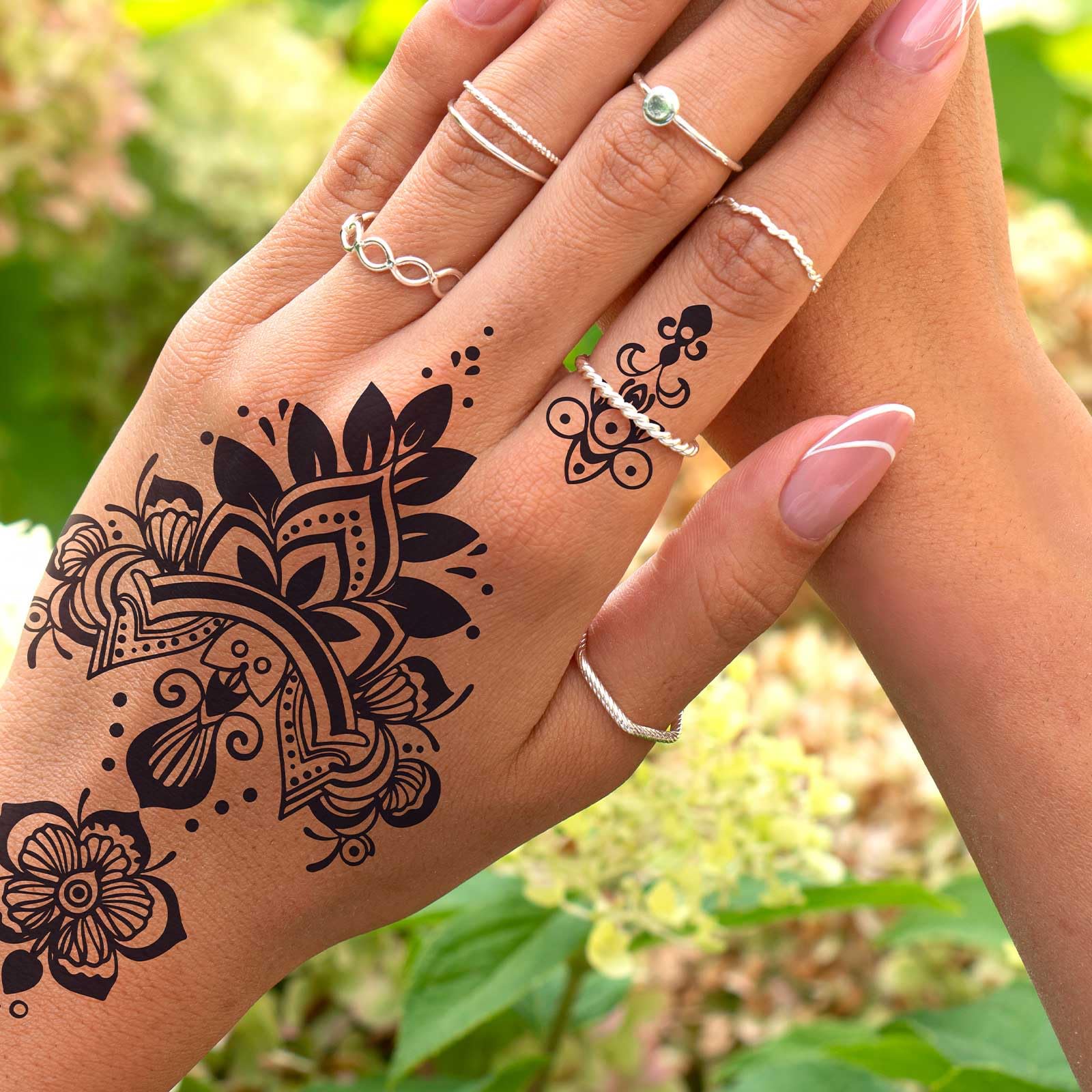 FUNTATTOO 10 Sheets Black Henna Tattoo Kit – Waterproof Temporary Stickers for Weddings, Parties, Festivals