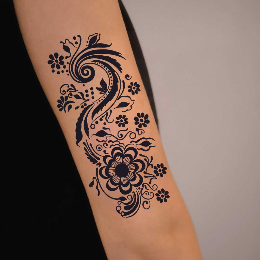 FUNTATTOO 10 Sheets Black Henna Tattoo Kit – Waterproof Temporary Stickers for Weddings, Parties, Festivals