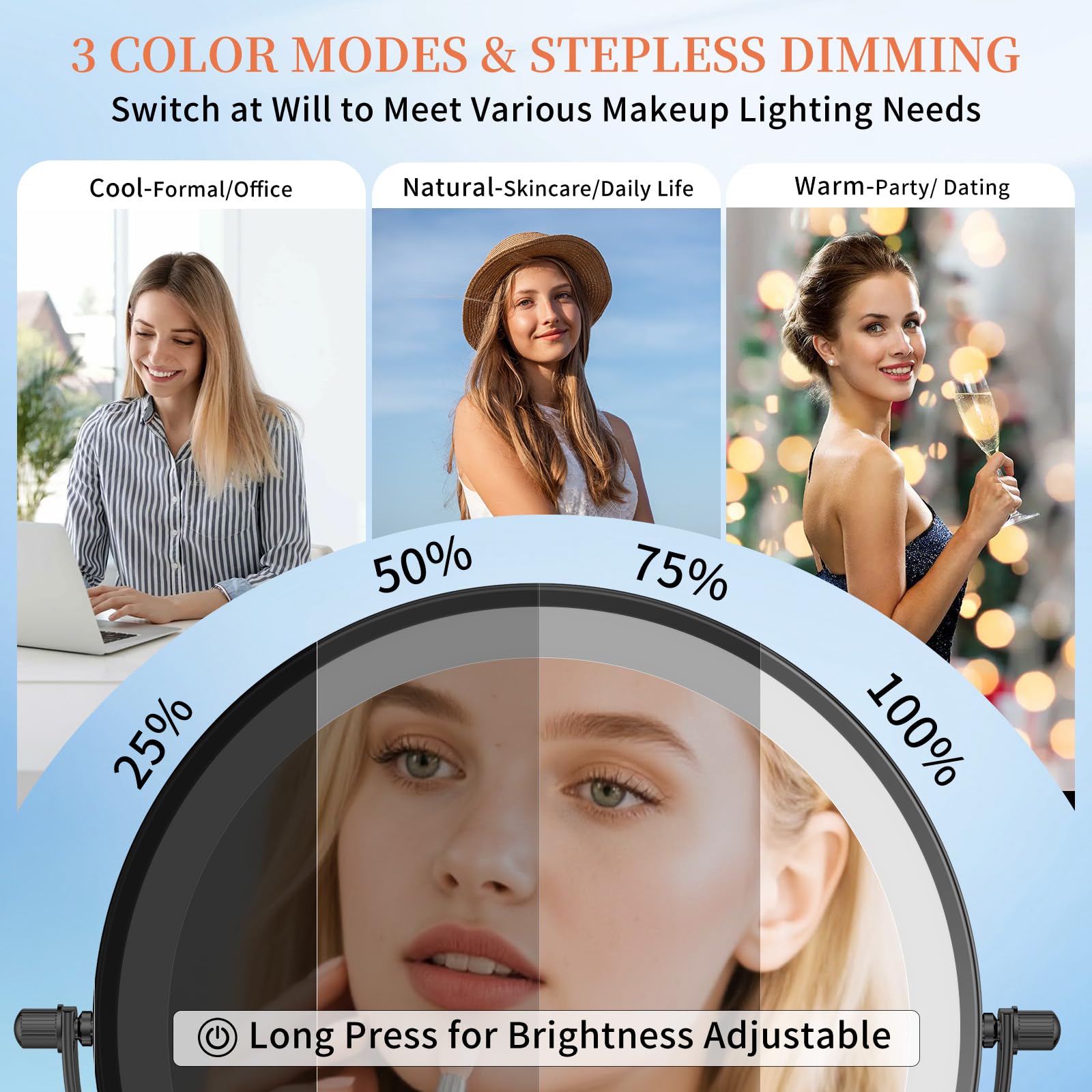 FUNTOUCH 9-Inch 30X/1X Wall Mounted Lighted Makeup Mirror – 5000mAh, 3-Color Lights, Dimmable