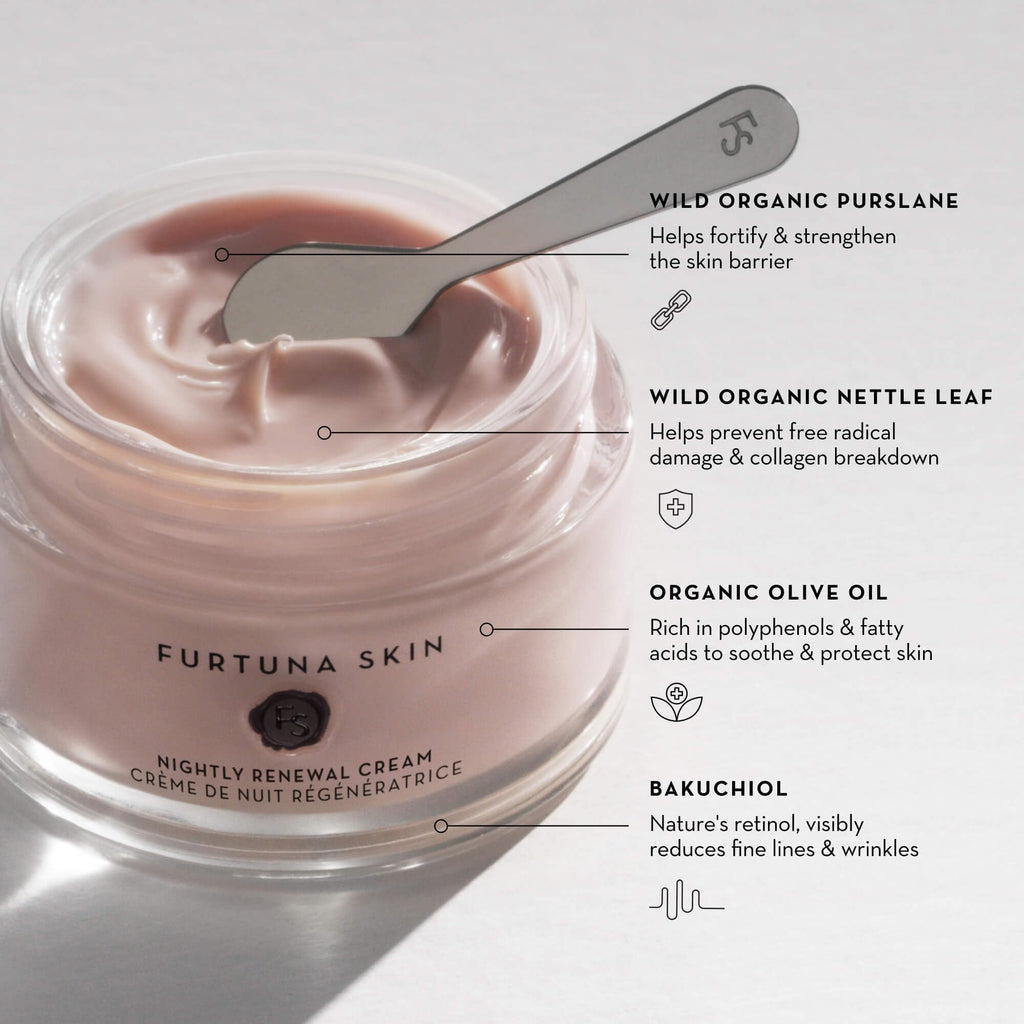 Furtuna Skin Nightly Renewal Cream – Bakuchiol & Ceramides Overnight Moisturizer | Vegan, EWG Verified