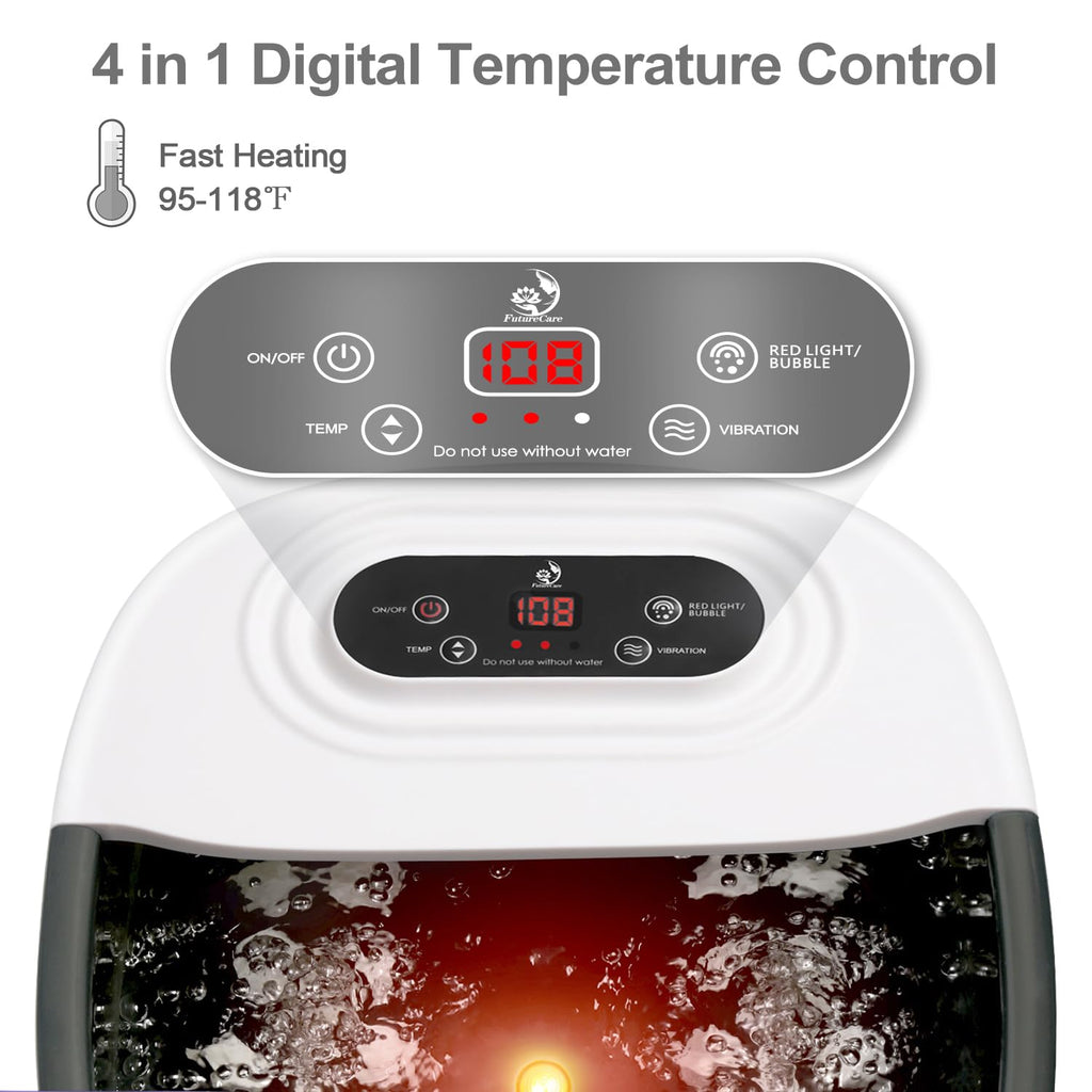 FutureCare Foot Spa Bath Massager with Heat, Bubbles & Jets | Tea Tree Oil Soak + Epsom Salt | Infrared Light | 22 Rollers | Adjustable Temperature - Black