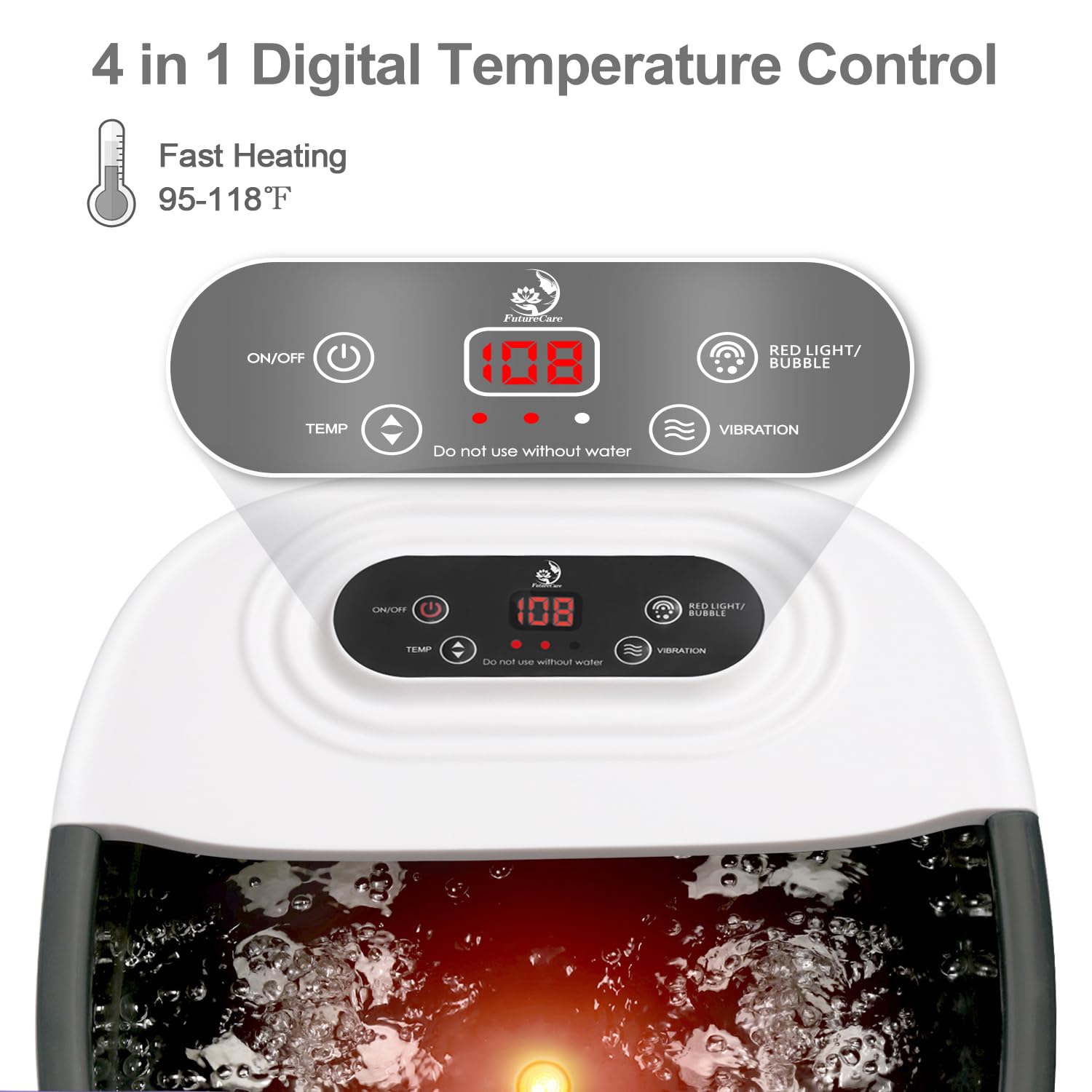 FutureCare Foot Spa Bath Massager with Heat, Bubbles & Jets | Tea Tree Oil Soak + Epsom Salt | Infrared Light | 22 Rollers | Adjustable Temperature - Black