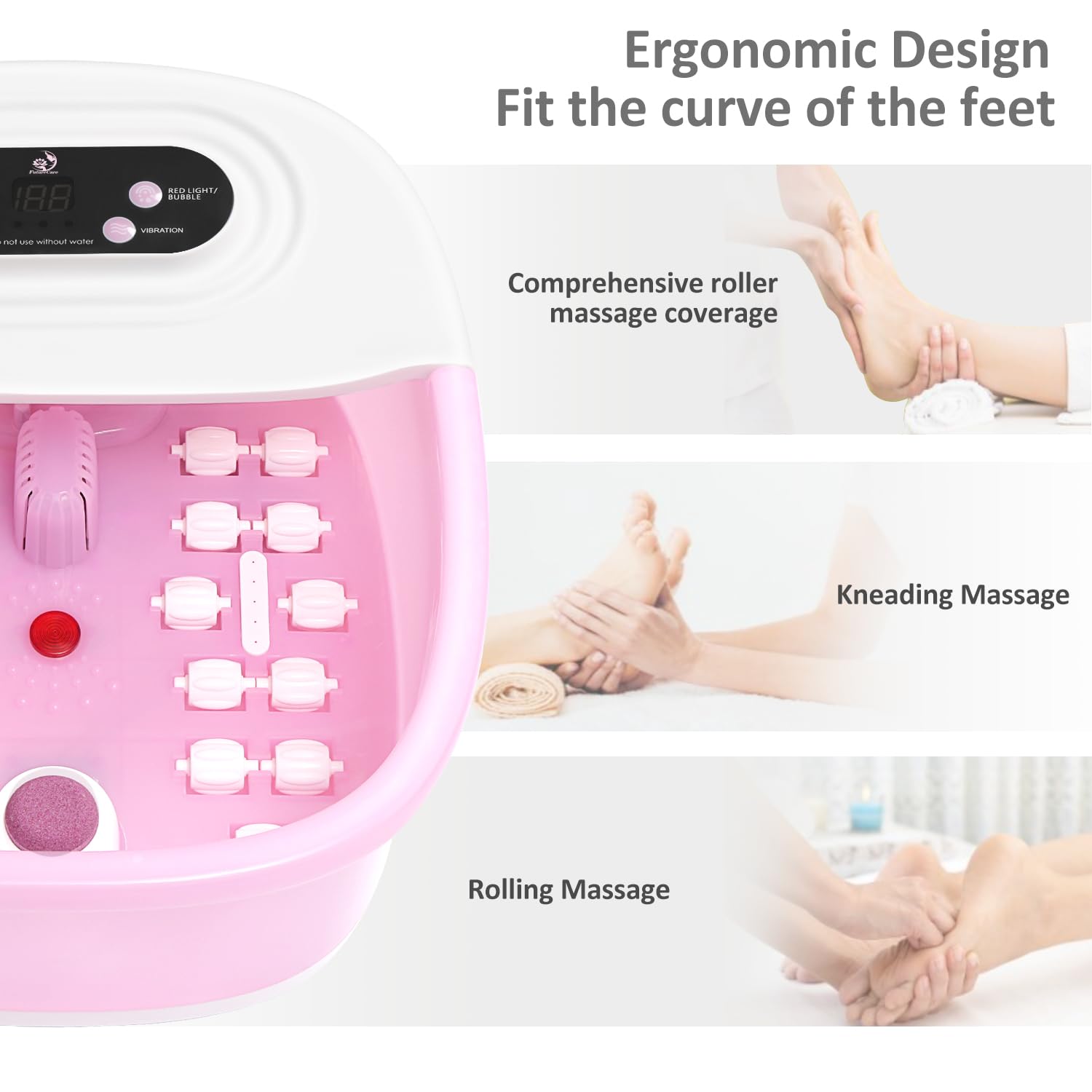 FutureCare Foot Spa Bath Massager with Heat, Bubbles & Jets – Lavender Soak Included, Pink