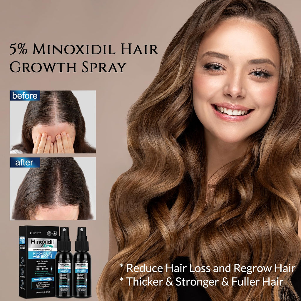 FUZYAT 5% Minoxidil Hair Growth Spray for Men & Women – 2-Pack