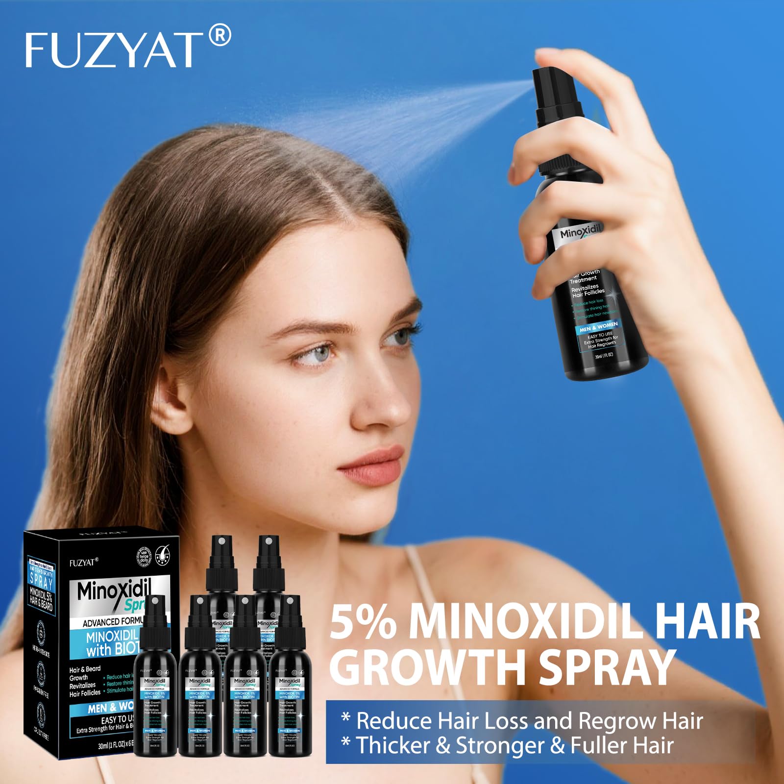 FUZYAT 5% Minoxidil Spray – Biotin-Enhanced Hair Growth for Men & Women, 180ml