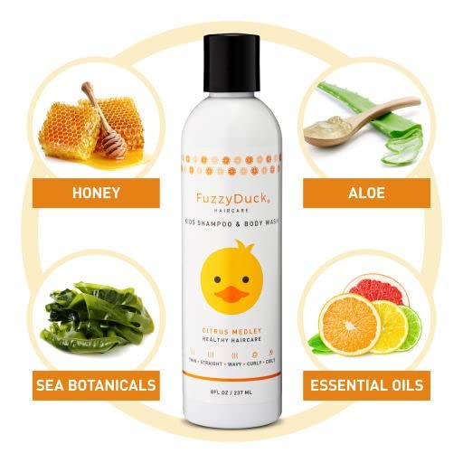 FuzzyDuck Kids Tear-Free Shampoo & Body Wash – Aloe, Honey & Sea Botanicals (8oz)