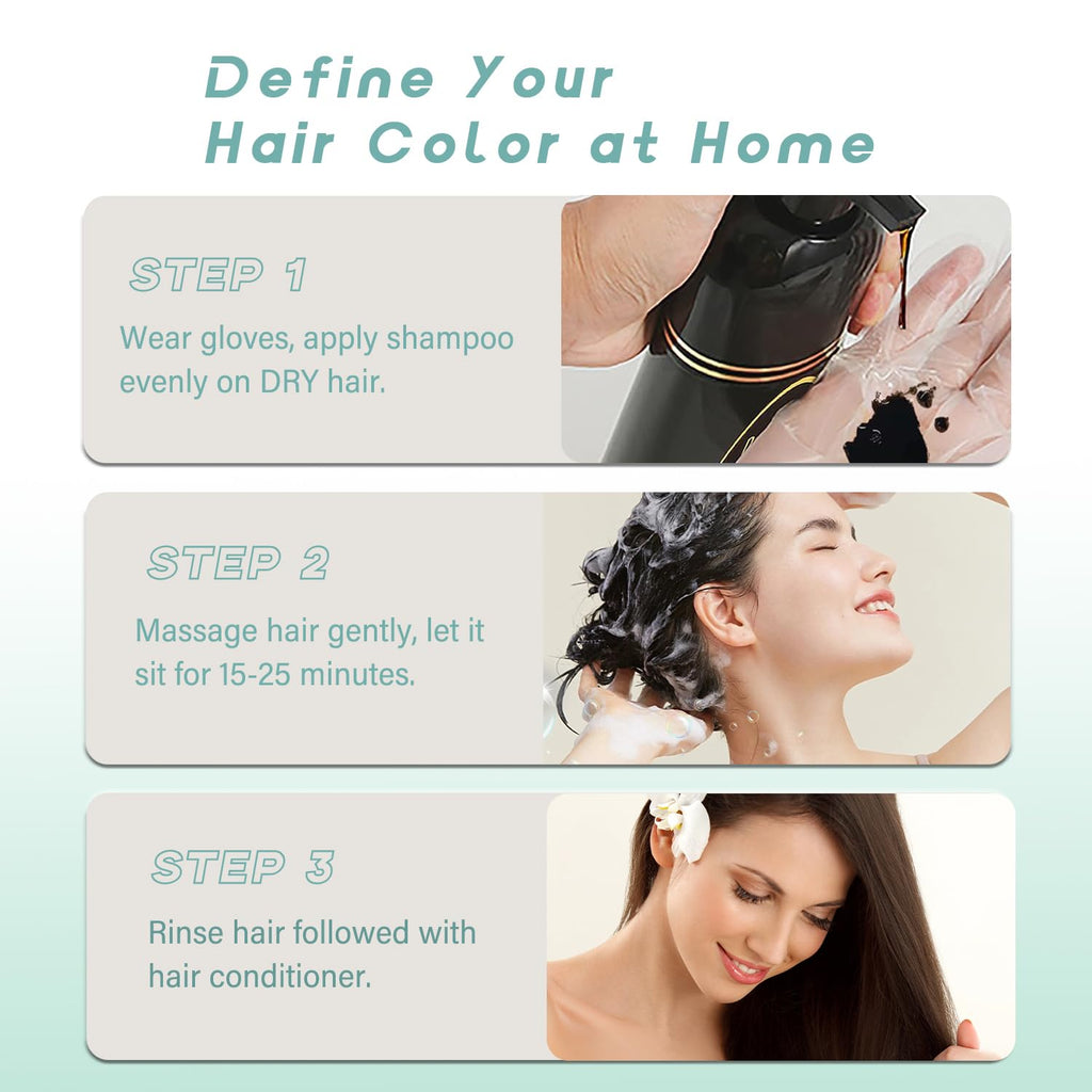 Fvquhvo Brown Hair Dye Shampoo — Covers Grays in Minutes, 3-in-1 Color, Shampoo & Conditioner