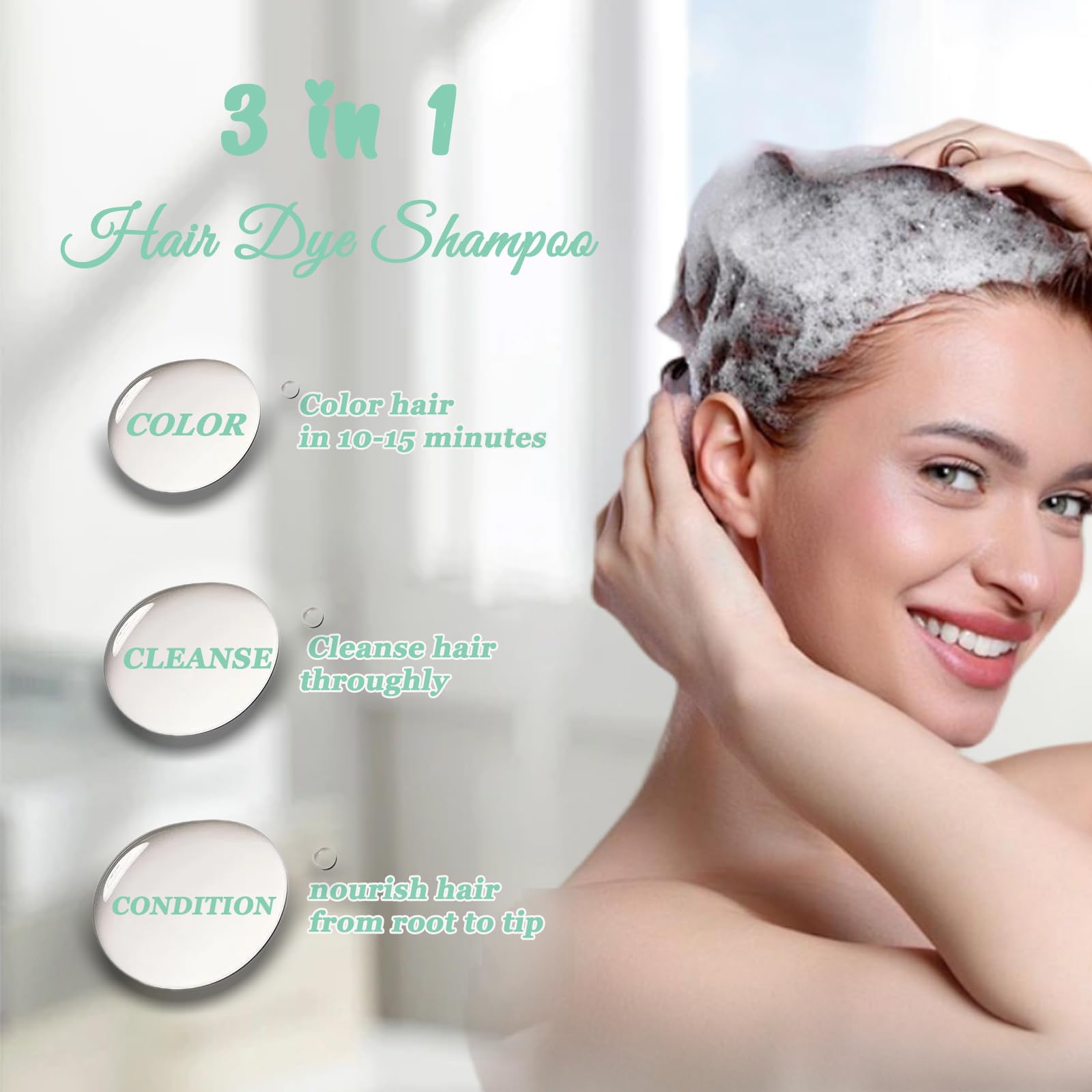 Fvquhvo Brown Hair Dye Shampoo — Covers Grays in Minutes, 3-in-1 Color, Shampoo & Conditioner
