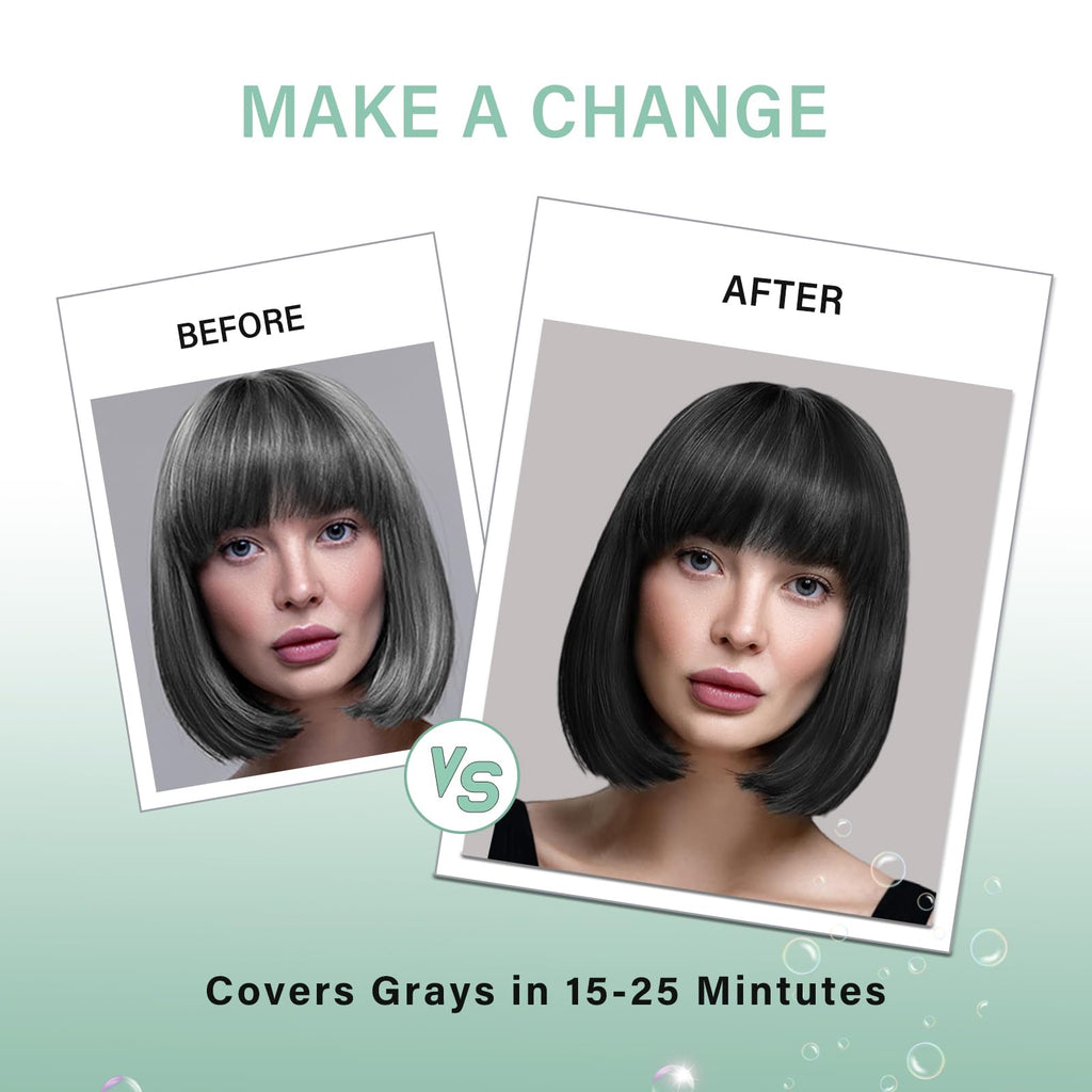 Fvquhvo Black Hair Dye Shampoo – 3-in-1 Color, Gray Coverage, Long-Lasting Black Hair – 16.9 oz