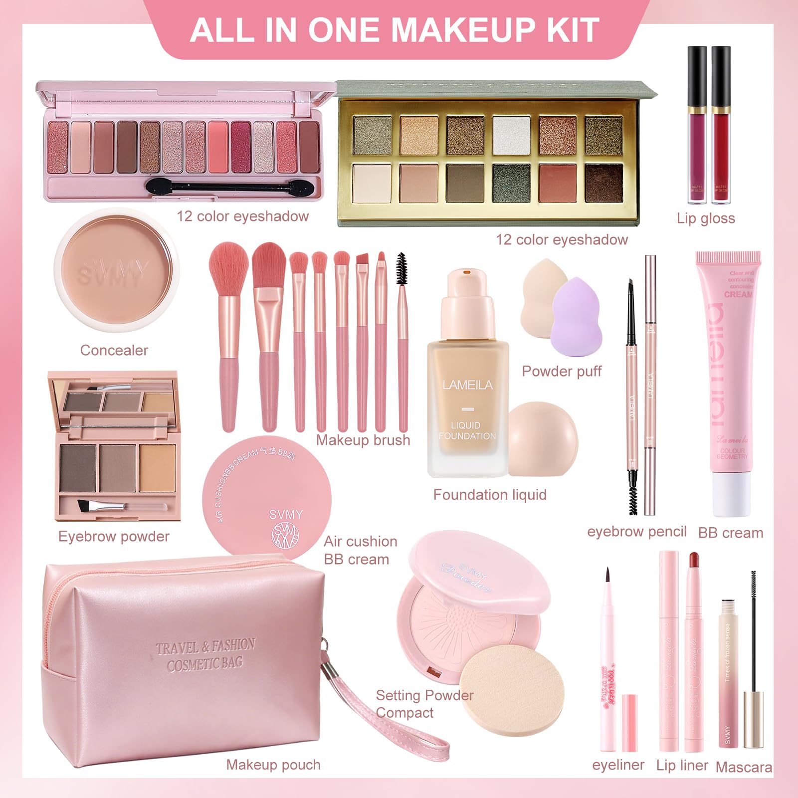 Fynqwor Valentines Day Gift Makeup Kit – 25-Piece All-In-One Set