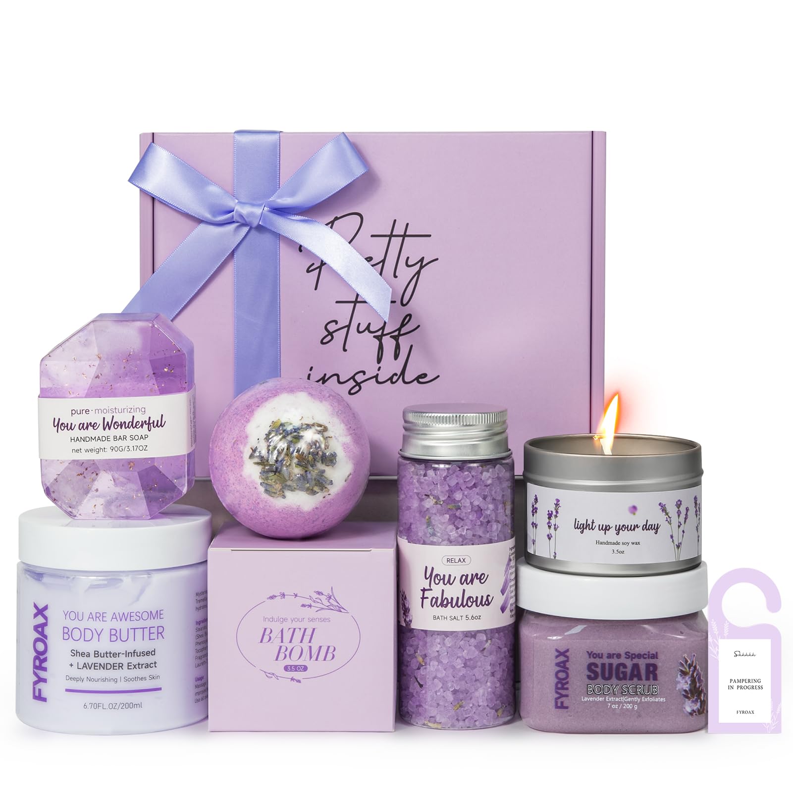 Fyroax Spa Gifts for Women – 7-Piece Lavender Bath Set, Self-Care Gift Kit