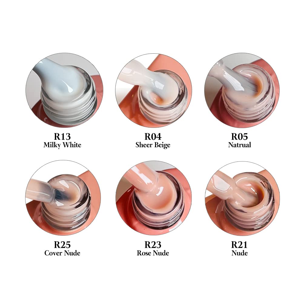 FZANEST Rubber Base Builder Gel Kit – 6x7.5ml, 7-in-1 Nail Strengthener & Nude Pink Colors