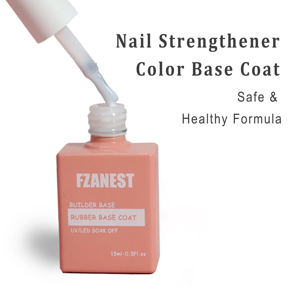 FZANEST Rubber Base Builder Gel Kit – 6x7.5ml, 7-in-1 Nail Strengthener & Nude Pink Colors