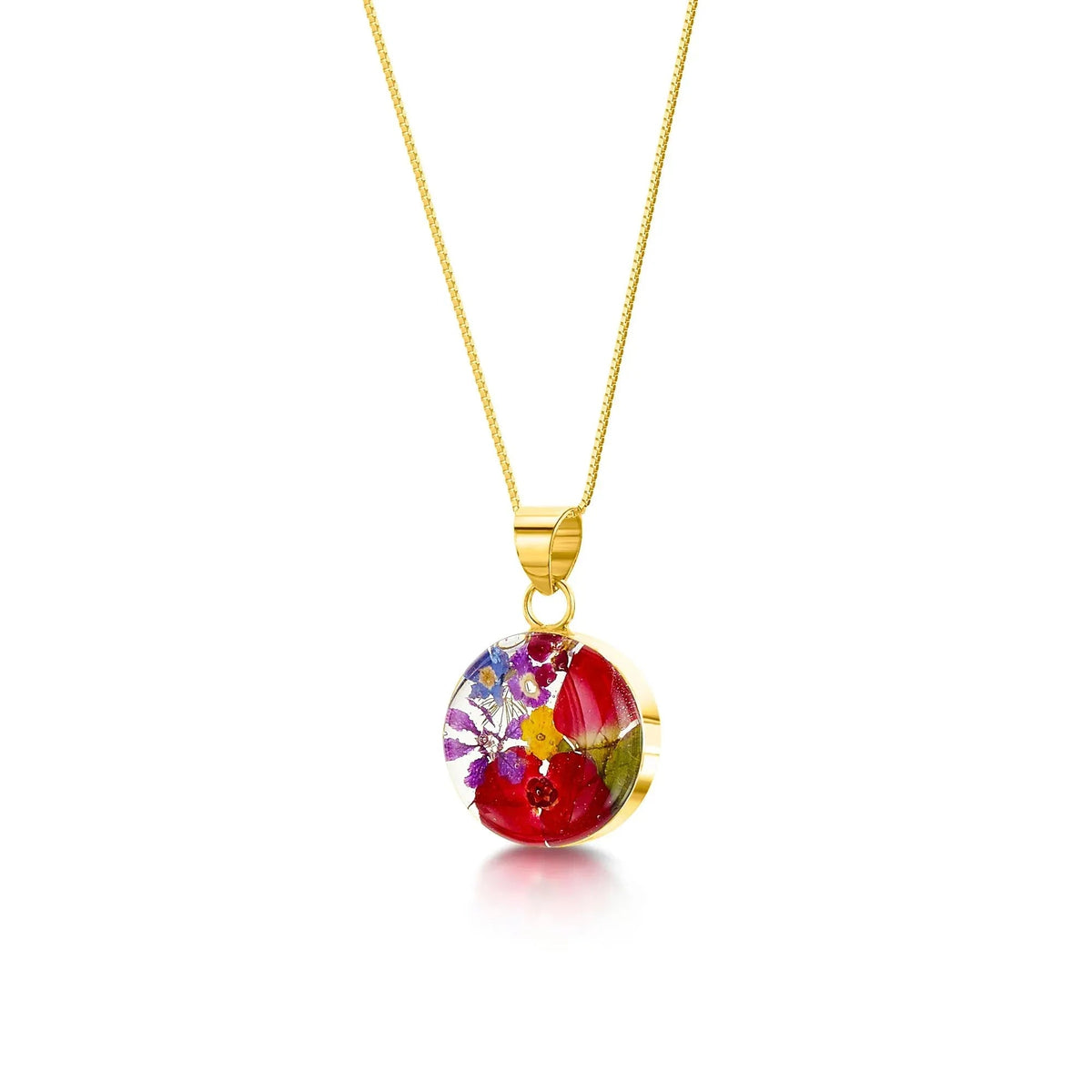 Mixed Flower Round Pendant Necklace