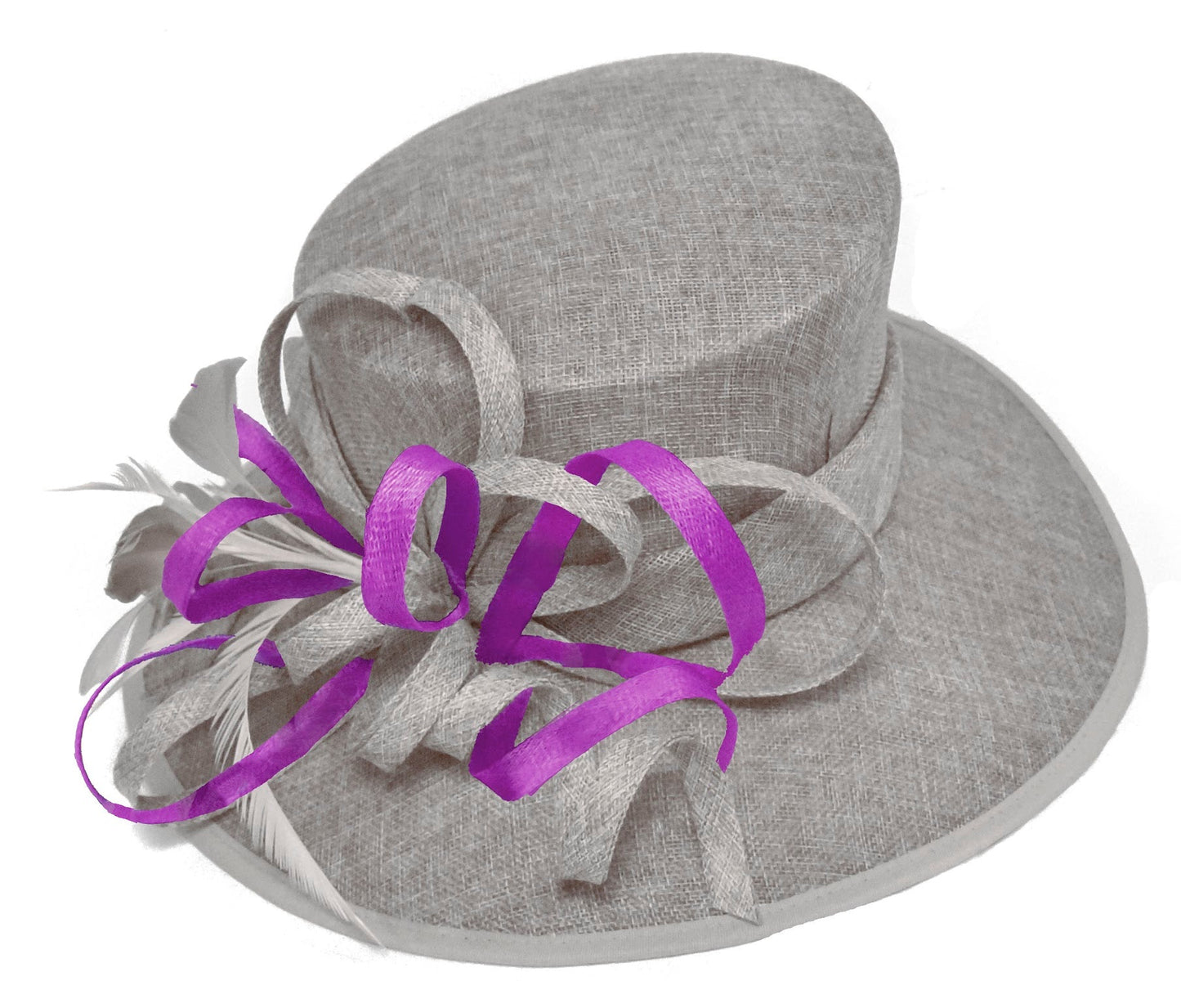 Silver Grey and Plum Magenta Large Queen Brim Hat Occasion Hatinator Fascinator Weddings Formal