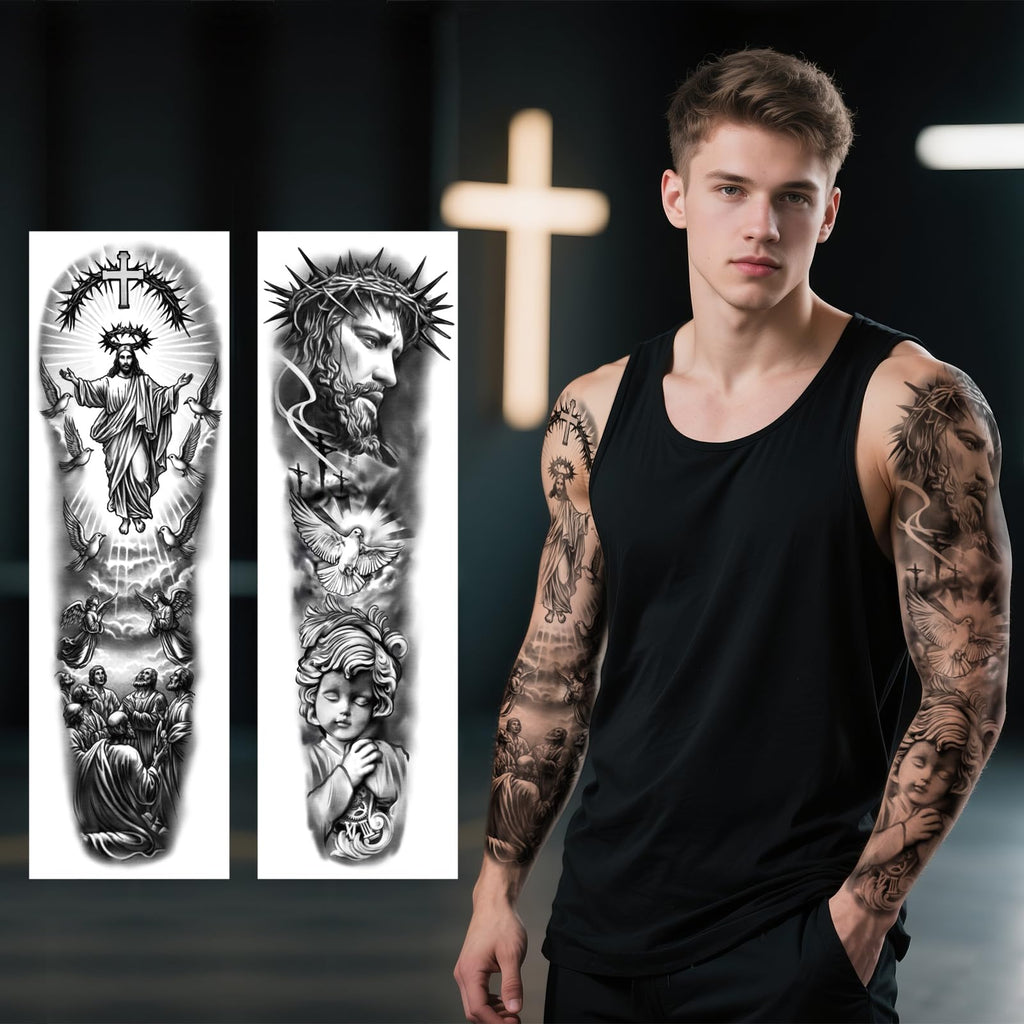 Gabizafia 48 PCS Large Christian Temporary Tattoos – Realistic Jesus Cross & Bible Symbols (Waterproof)