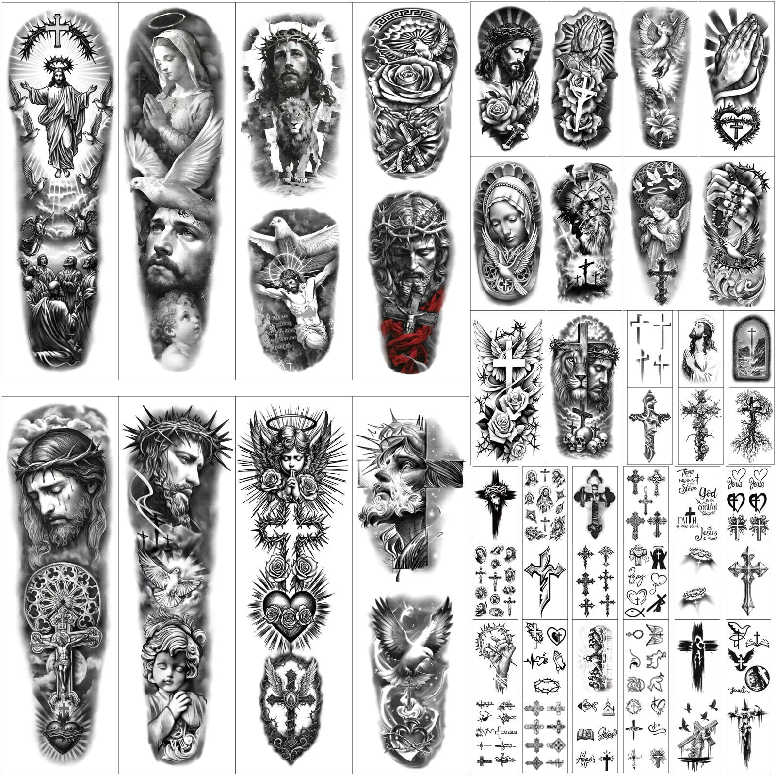 Gabizafia 48 PCS Large Christian Temporary Tattoos – Realistic Jesus Cross & Bible Symbols (Waterproof)