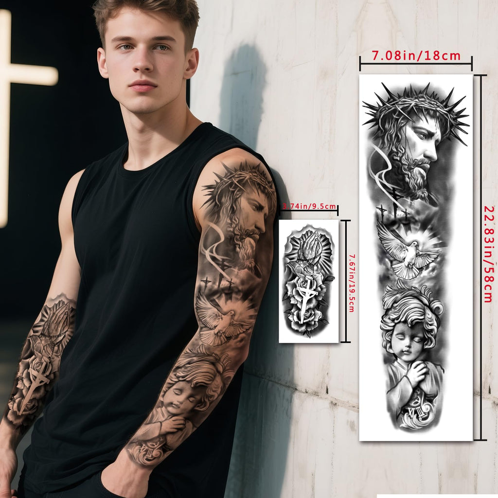 Gabizafia 48 PCS Large Christian Temporary Tattoos – Realistic Jesus Cross & Bible Symbols (Waterproof)