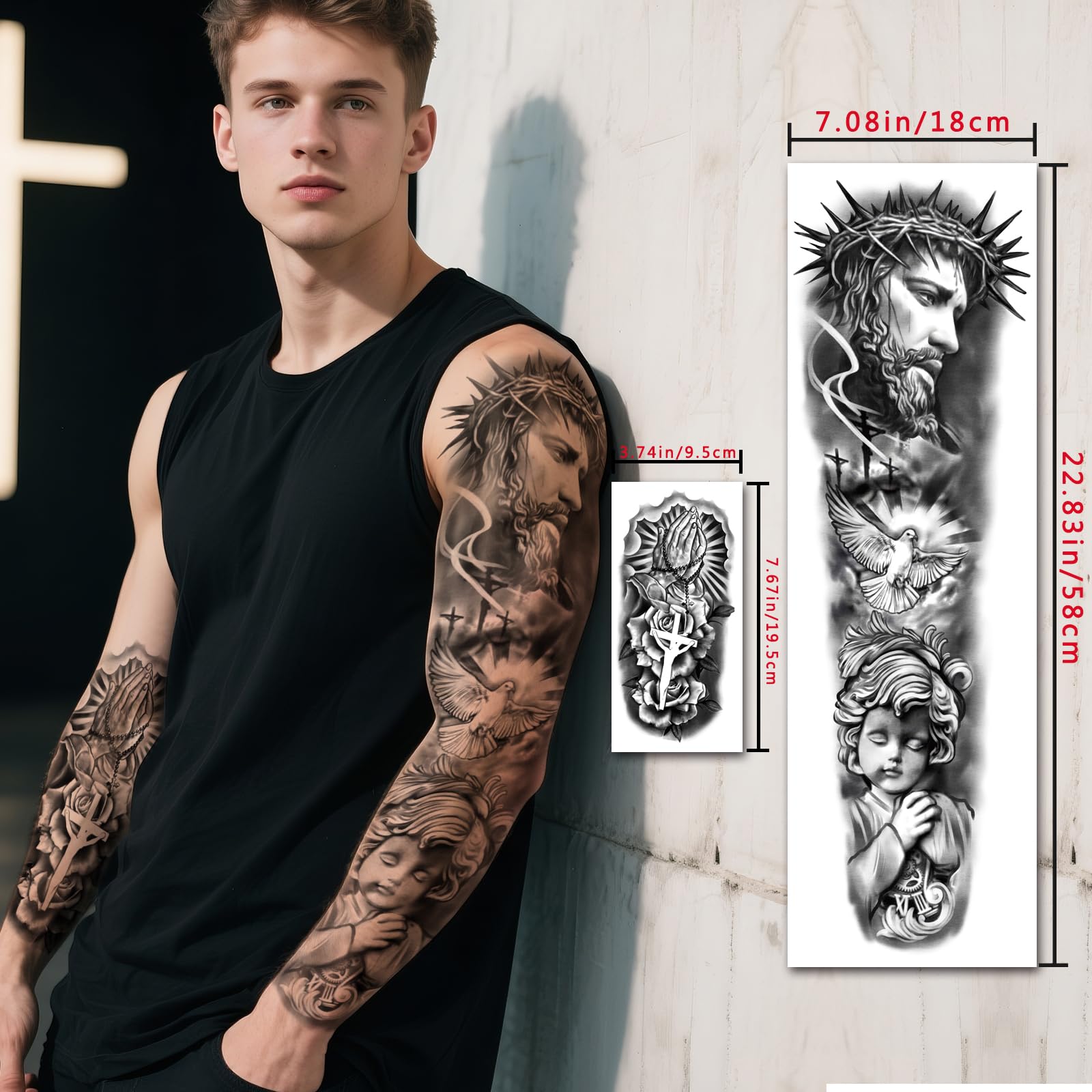 Gabizafia 48 PCS Large Christian Temporary Tattoos – Realistic Jesus Cross & Bible Symbols (Waterproof)