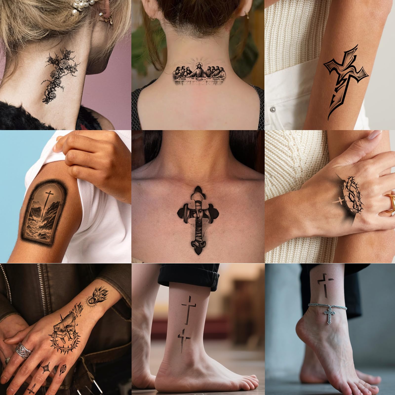 Gabizafia 48 PCS Large Christian Temporary Tattoos – Realistic Jesus Cross & Bible Symbols (Waterproof)
