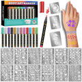 Gabizafia Temporary Tattoo Markers for Skin – 12 Metallic Pens + 160 Stencils