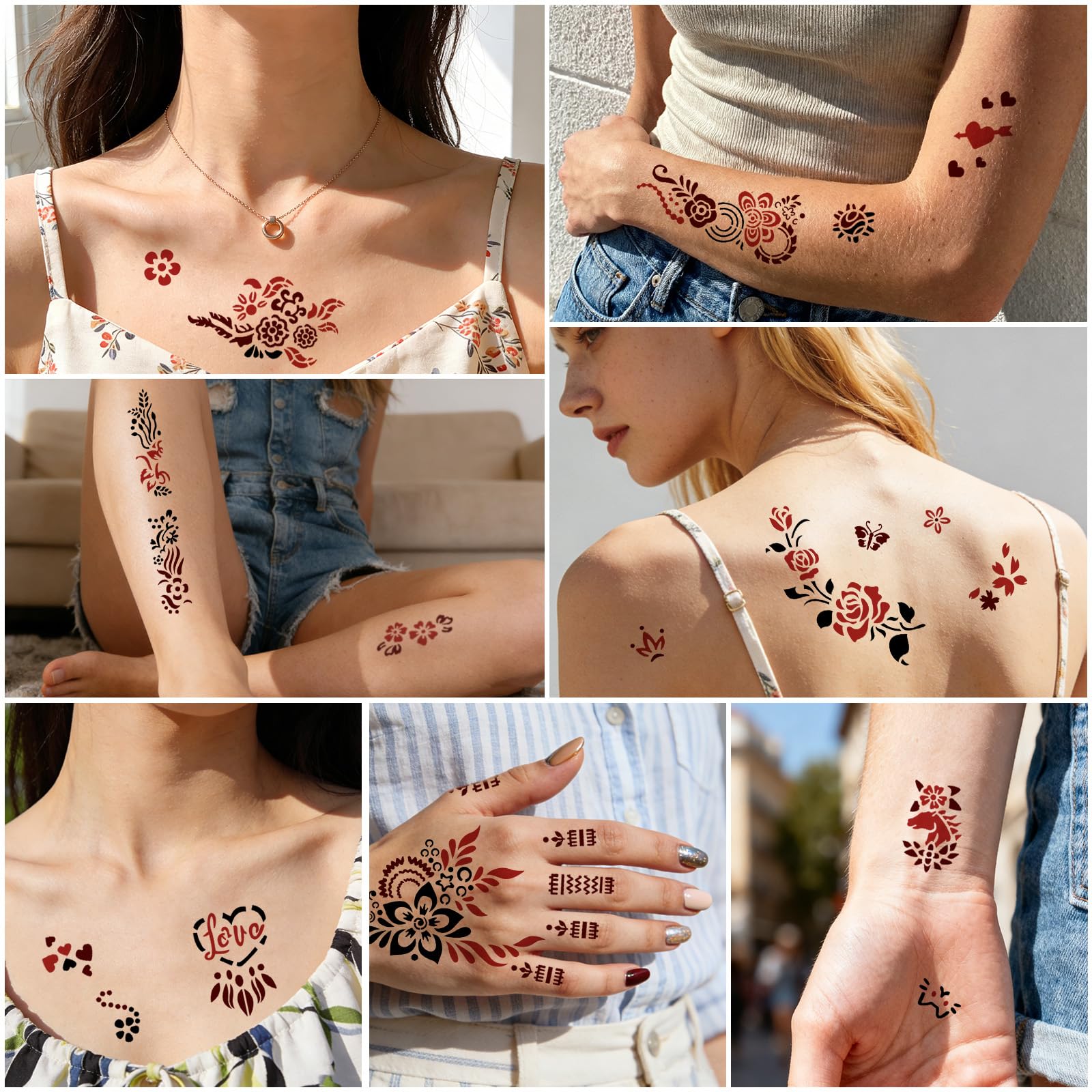 Gabizafia 136 PCS Temporary Tattoo Stencil Kit – 6-Color Ink Set for DIY Mehndi Body Art