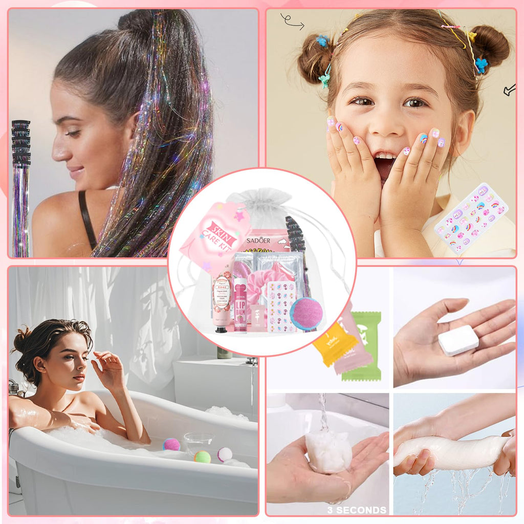 GADMLURY 144 PCS Spa Party Supplies Kit for Girls and Women – Facial Masks, Hand Creams, Lip Balms & More