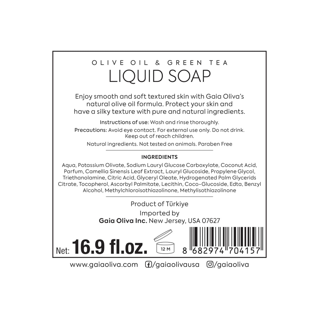 GAIA Oliva Olive Oil Hand Soap Liquid – Luxury Moisturizing Soap with Green Tea Scent, 16.9 FL OZ Bottle (Pack of 1)