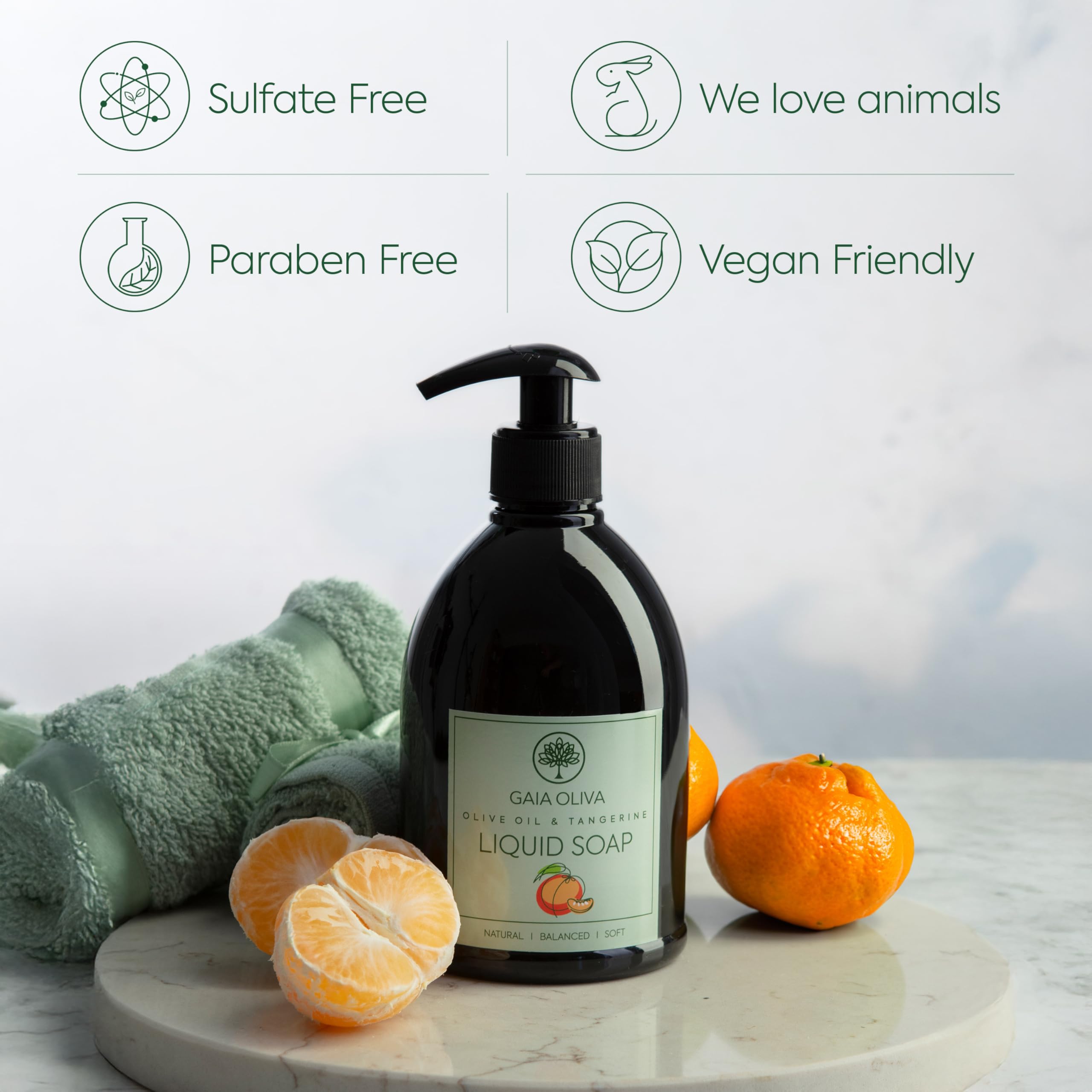 GAIA Oliva Olive Oil Hand Soap Liquid – Luxury Moisturizing, Tangerine Scent (16.9 oz x2)
