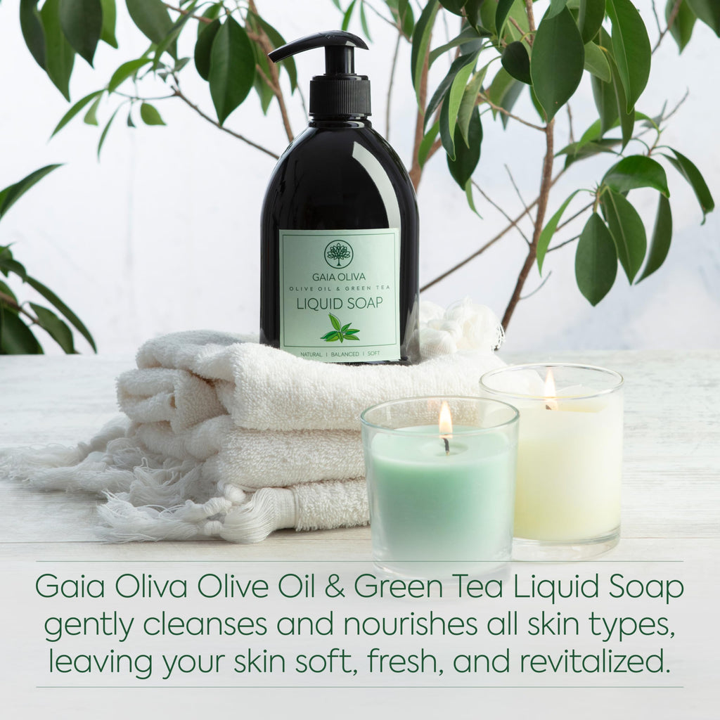 GAIA Oliva Olive Oil Hand Soap Liquid – Luxury Moisturizing Soap with Green Tea Scent, 16.9 FL OZ Bottle (Pack of 1)