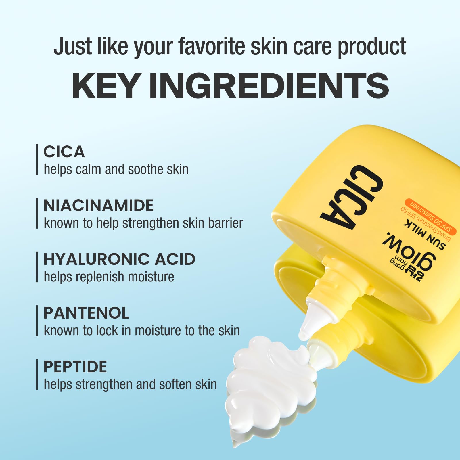 GANGNAM GLOW CICA SUN MILK SPF 50 — Dewy, Invisible Sunscreen with Cica & Niacinamide