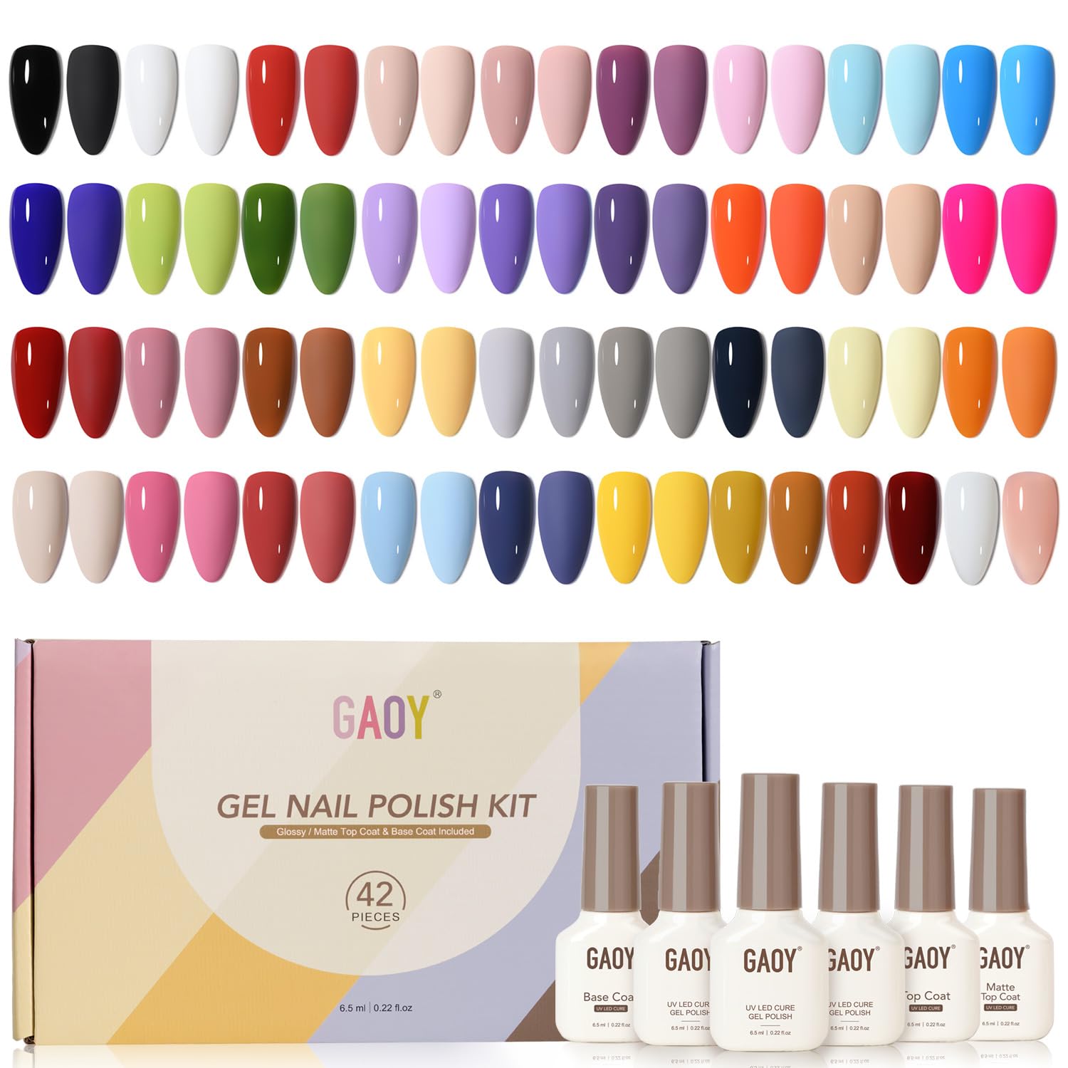 GAOY 39-Color Gel Nail Polish Kit with Glossy & Matte Top Coats – All Seasons