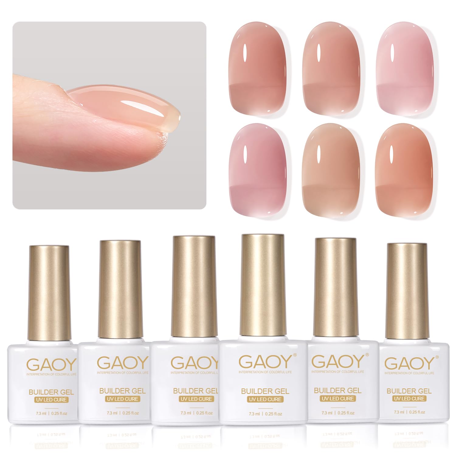 GAOY 6 Colors Builder Gel Set – Milky White, Rose Jelly, Nude Sheer, Pink & More