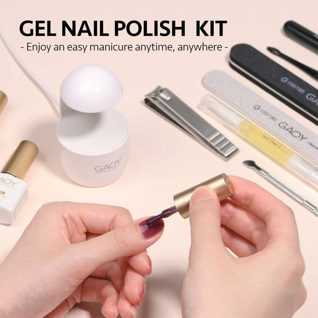 GAOY Gel Nail Polish Kit with UV Light — 6 Colors, Base & Top Coat, At-Home Manicure