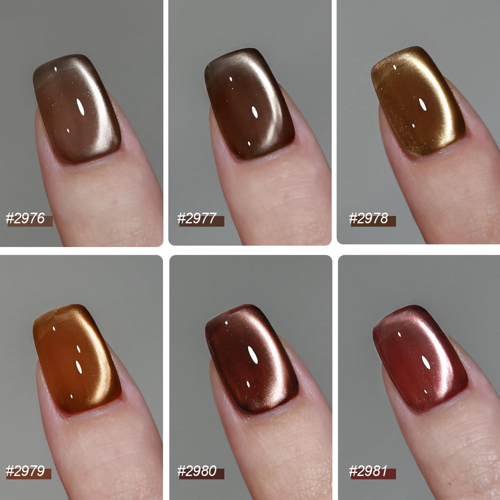 GAOY Jelly Brown Cat Eye Gel Nail Polish Set with Magnet – Glitter Holographic Cat Eye, UV Gel Manicure at Home