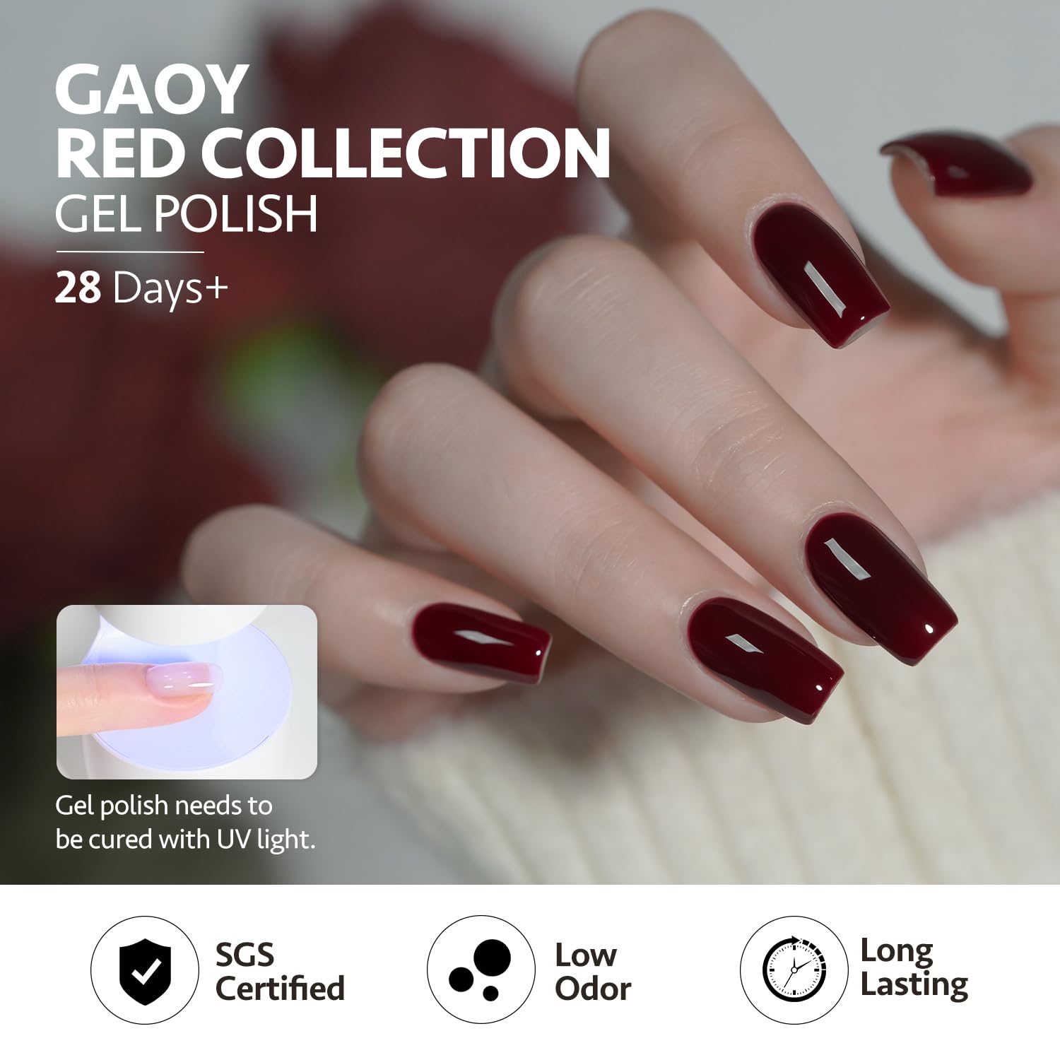 GAOY Red Gel Nail Polish Set — 6 Burgundy Cherry Jelly Glitter Colors, UV Cure Gel for DIY Manicure at Home