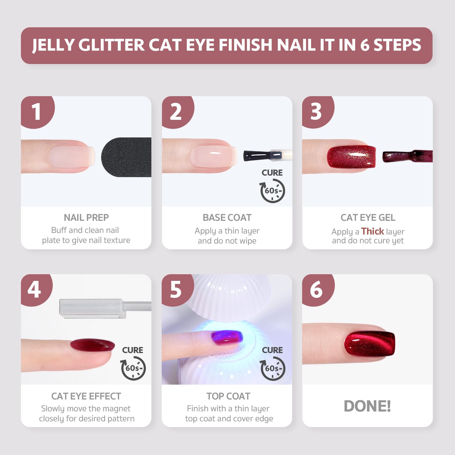 GAOY Dream World Glitter Cat Eye Gel Nail Polish Set with Magnet – Pink/Blue Holographic Cat Eye, 6 Color Gel Kit