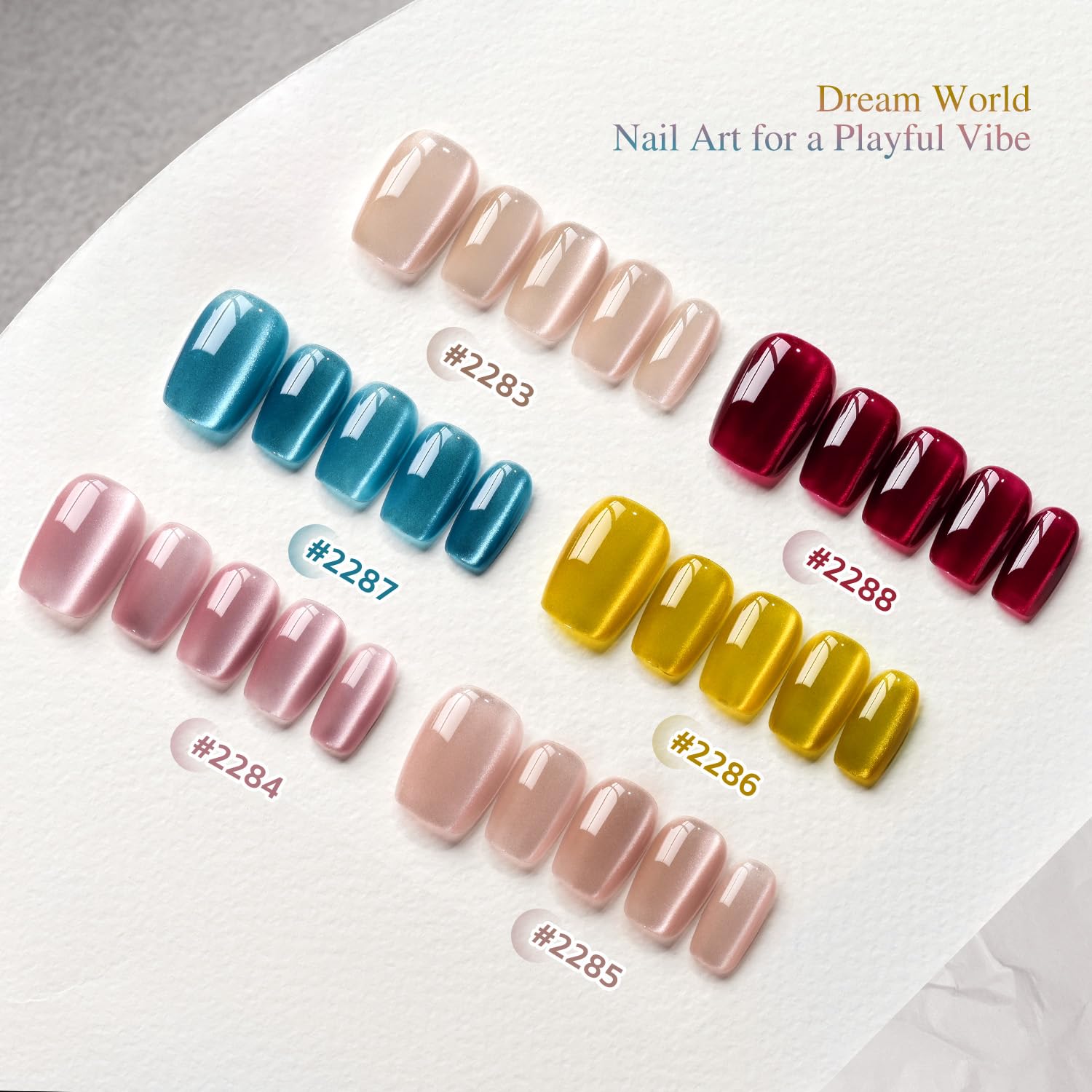 GAOY Dream World Glitter Cat Eye Gel Nail Polish Set with Magnet – Pink/Blue Holographic Cat Eye, 6 Color Gel Kit