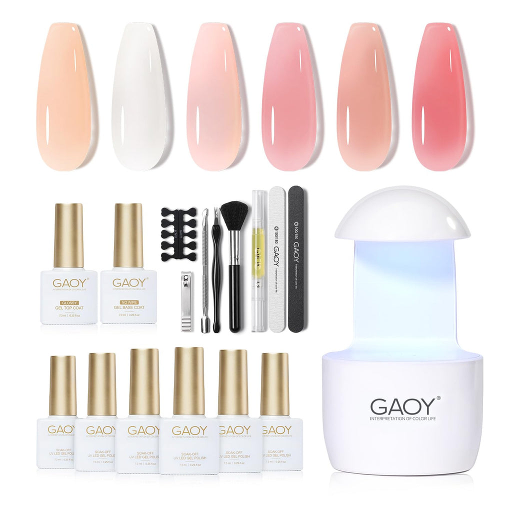 GAOY Gel Nail Polish Kit with UV Light — 6 Colors, Base & Top Coat, At-Home Manicure