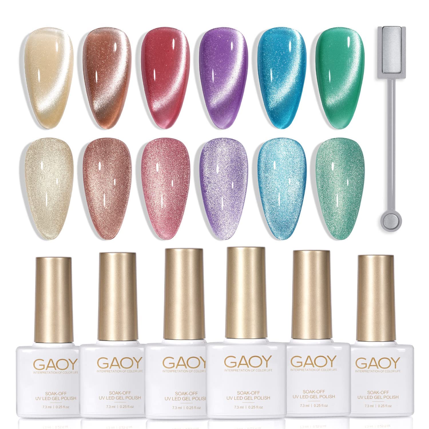 GAOY Glitter Galaxy Cat Eye Gel Nail Polish Set with Magnet – Holographic Cat Eye Nail Art at Home