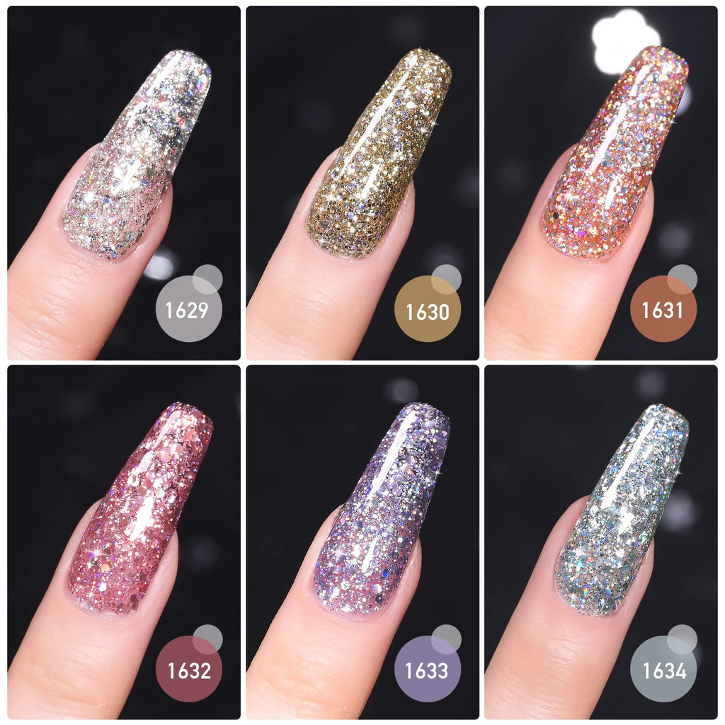 GAOY Glitter Gel Nail Polish Set — 6 Shimmer Colors for DIY Manicure & Pedicure at Home