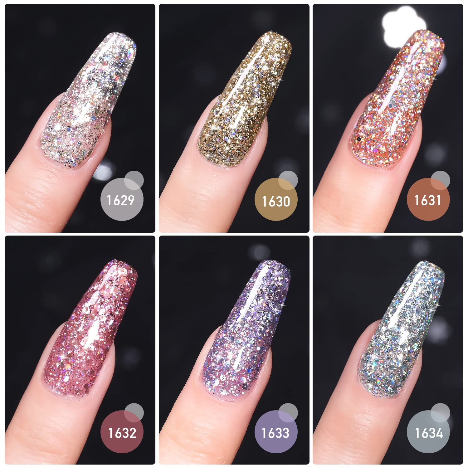 GAOY Glitter Gel Nail Polish Set — 6 Shimmer Colors for DIY Manicure & Pedicure at Home