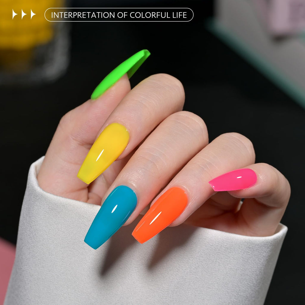 GAOY 23 Pcs Gel Nail Polish Kit — Neon Rainbow UV Colors + Glossy & Matte Top & Base Coats