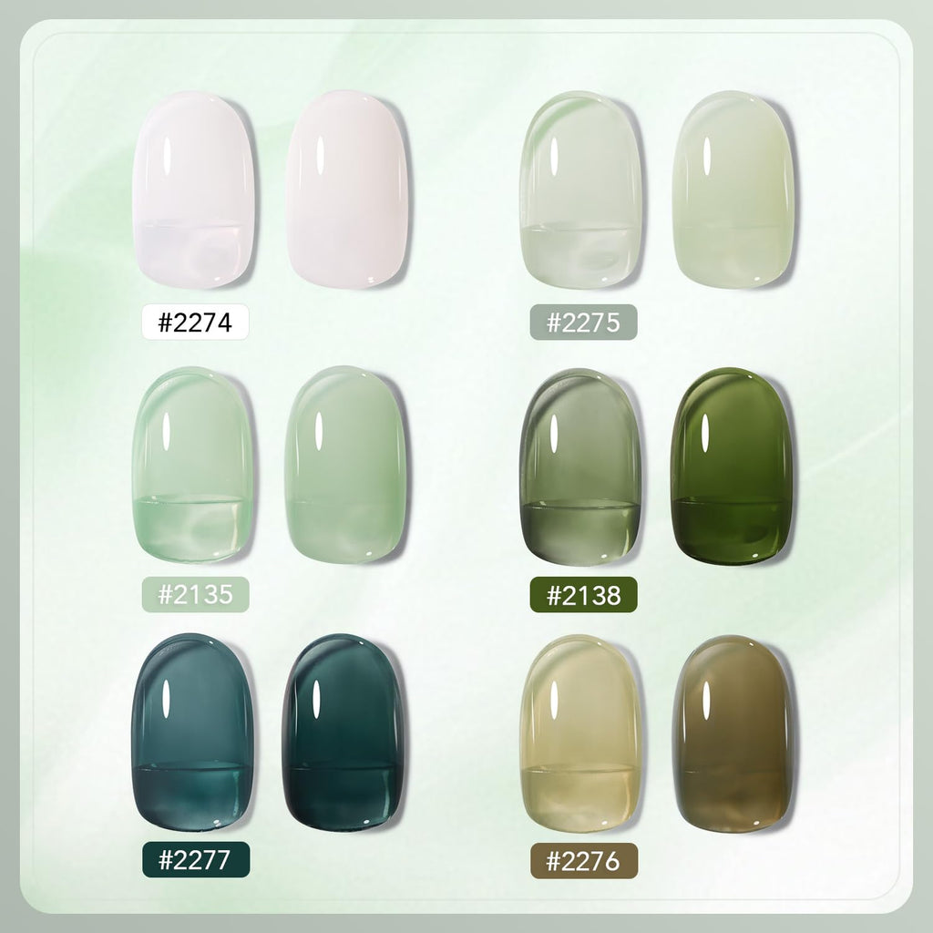 GAOY Jelly Green Gel Nail Polish Set – 6 Sheer-to-Opaque UV-Cure Colors (0.22 fl oz each) for At-Home Nail Art