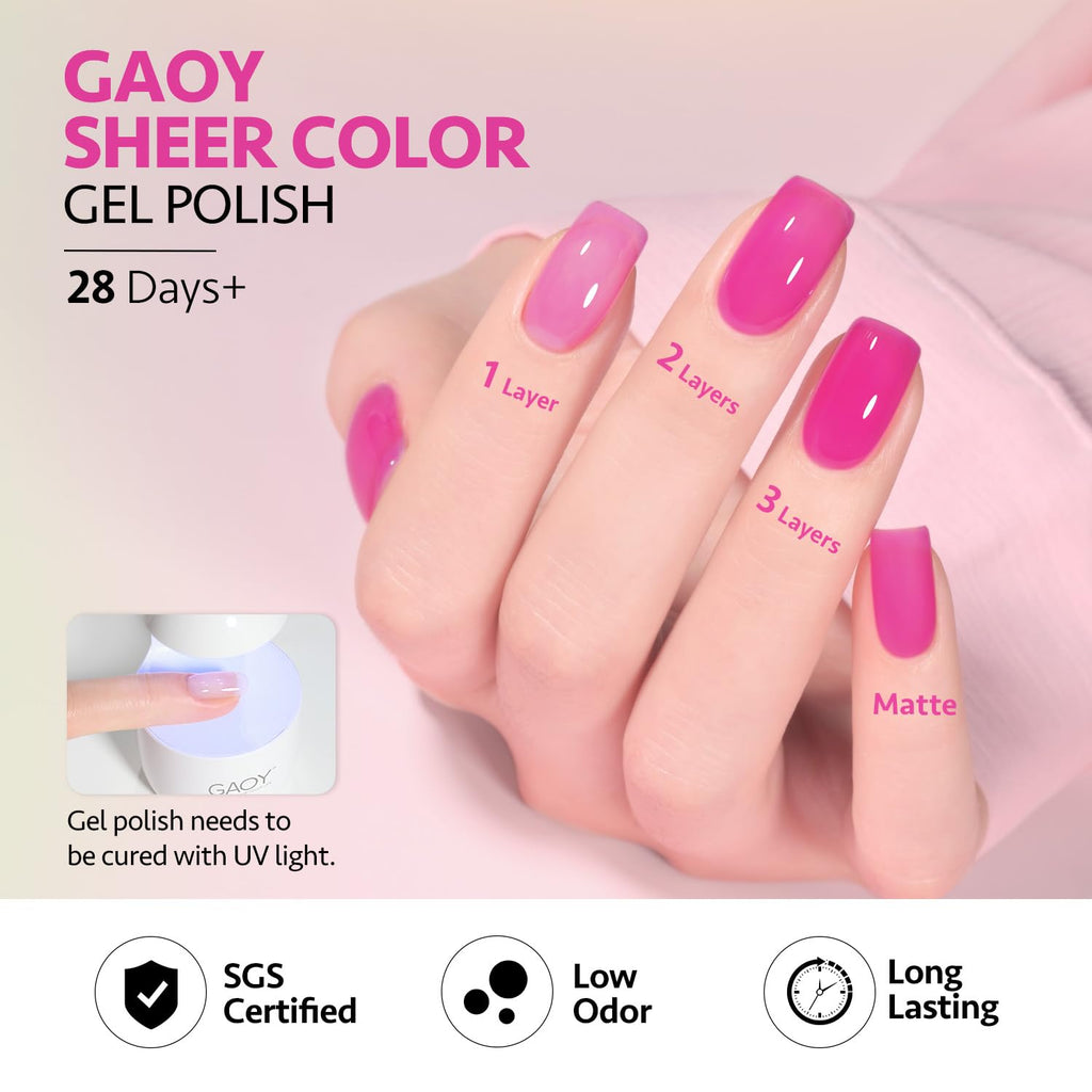 GAOY Jelly Neon Gel Nail Polish Set – 6 Transparent Summer Colors (Soak Off UV)