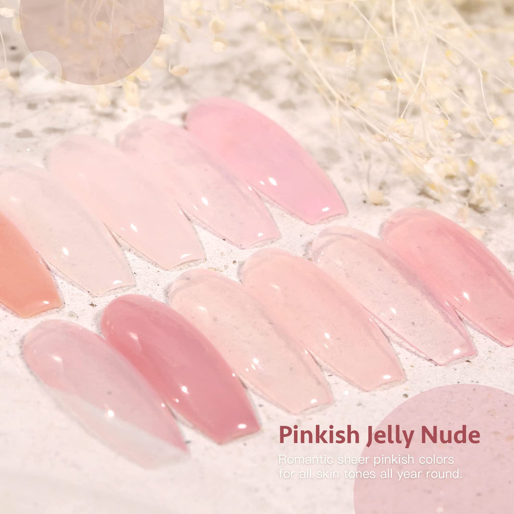 GAOY Jelly Nude Pink Gel Nail Polish Set – 6 Sheer Colors for Home or Salon