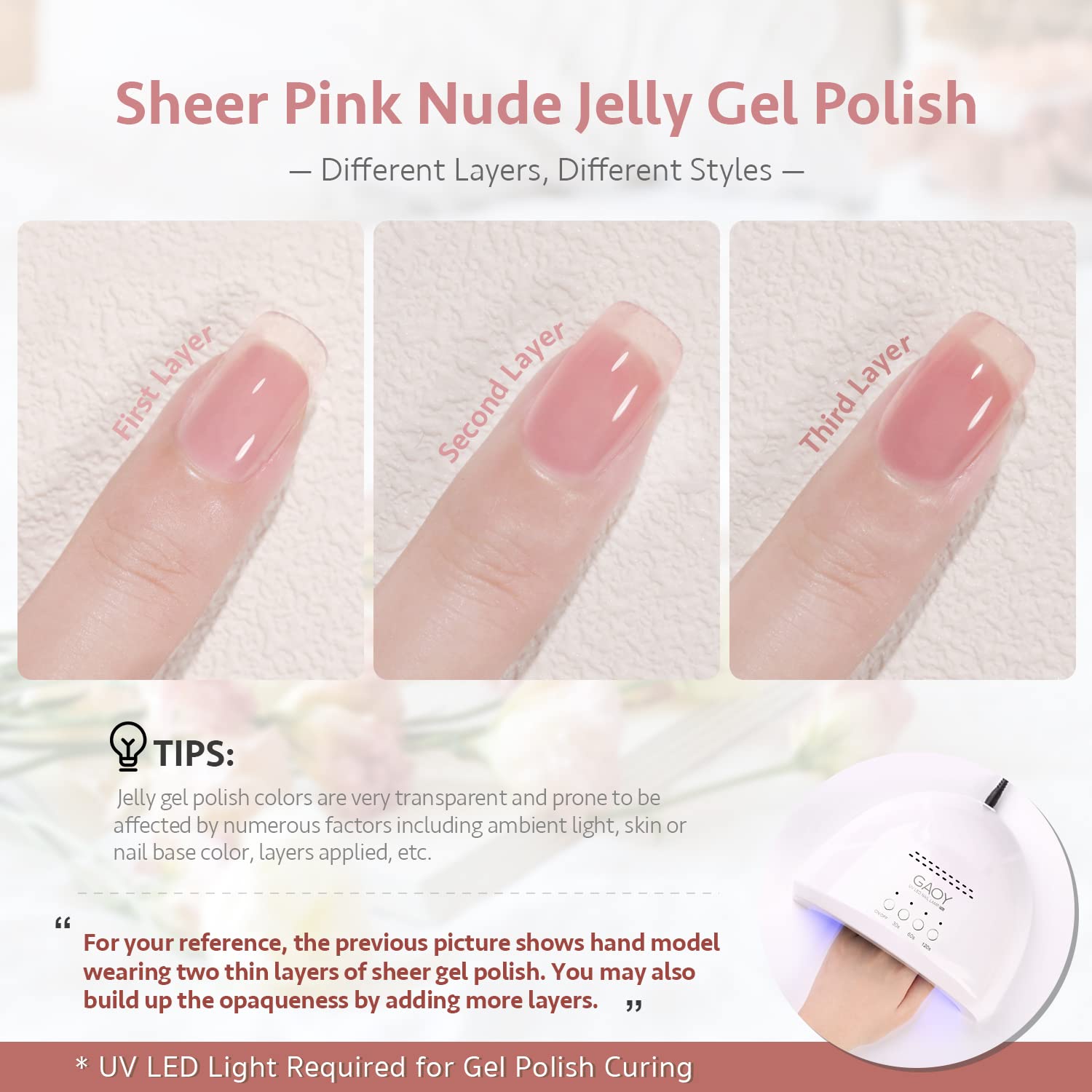 GAOY Jelly Nude Pink Gel Nail Polish Set – 6 Sheer Colors for Home or Salon