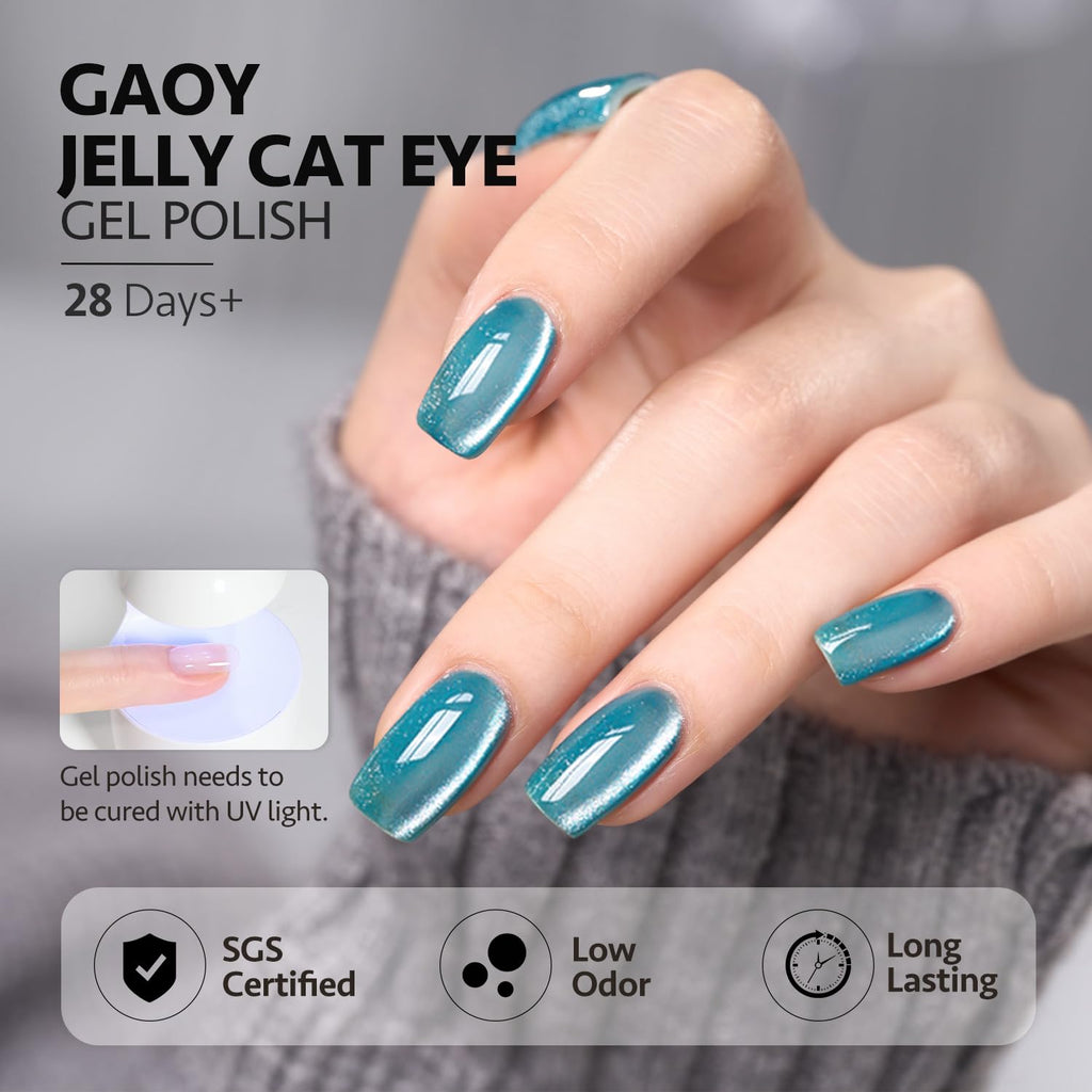 GAOY Glitter Galaxy Cat Eye Gel Nail Polish Set with Magnet – Holographic Cat Eye Nail Art at Home