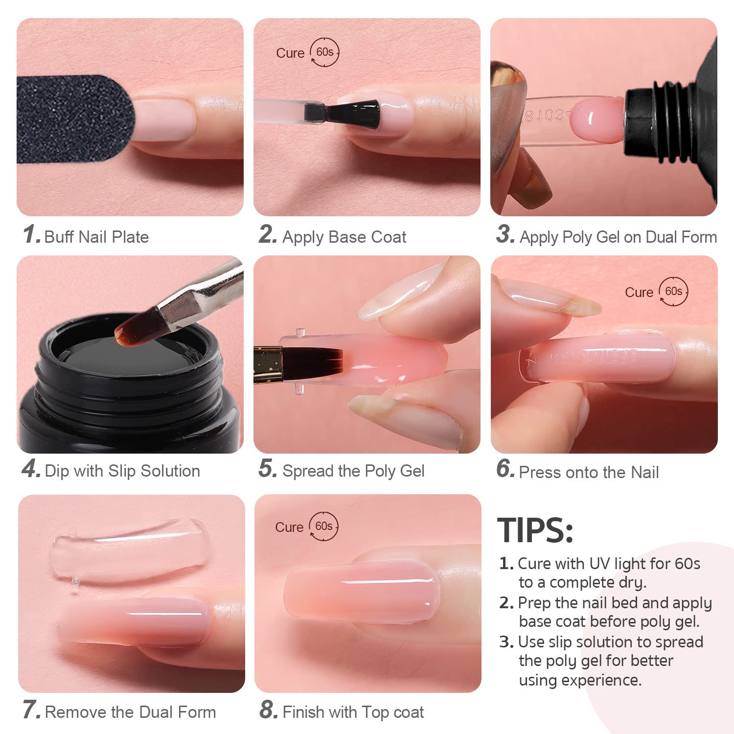GAOY Poly Gel Nail Kit with UV Light Starter — 6 Colors, All-in-One DIY Builder Gel Set
