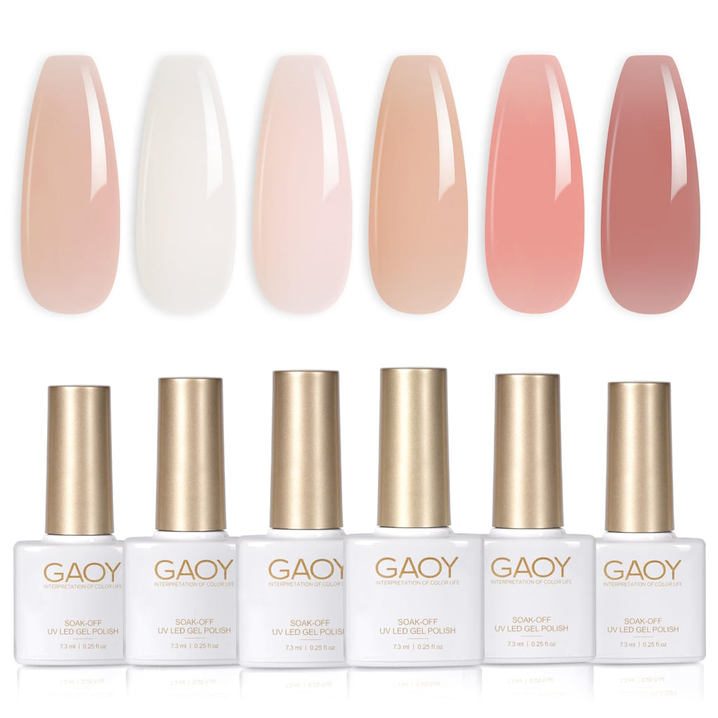 GAOY Milky Jelly Nude Gel Nail Polish Set – 6 Sheer Colors, UV Cure, Soak-Off Gel Kit